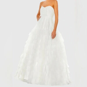 Mac Duggal 67999 | Strapless Tulle Tiered Wedding Gown | White | Women’s 10